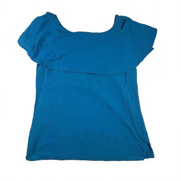 NWT Manta Del Lago Blue Cotton Knit Blouse Size Small Boho Beach Resort Wear - Picture 3 of 3